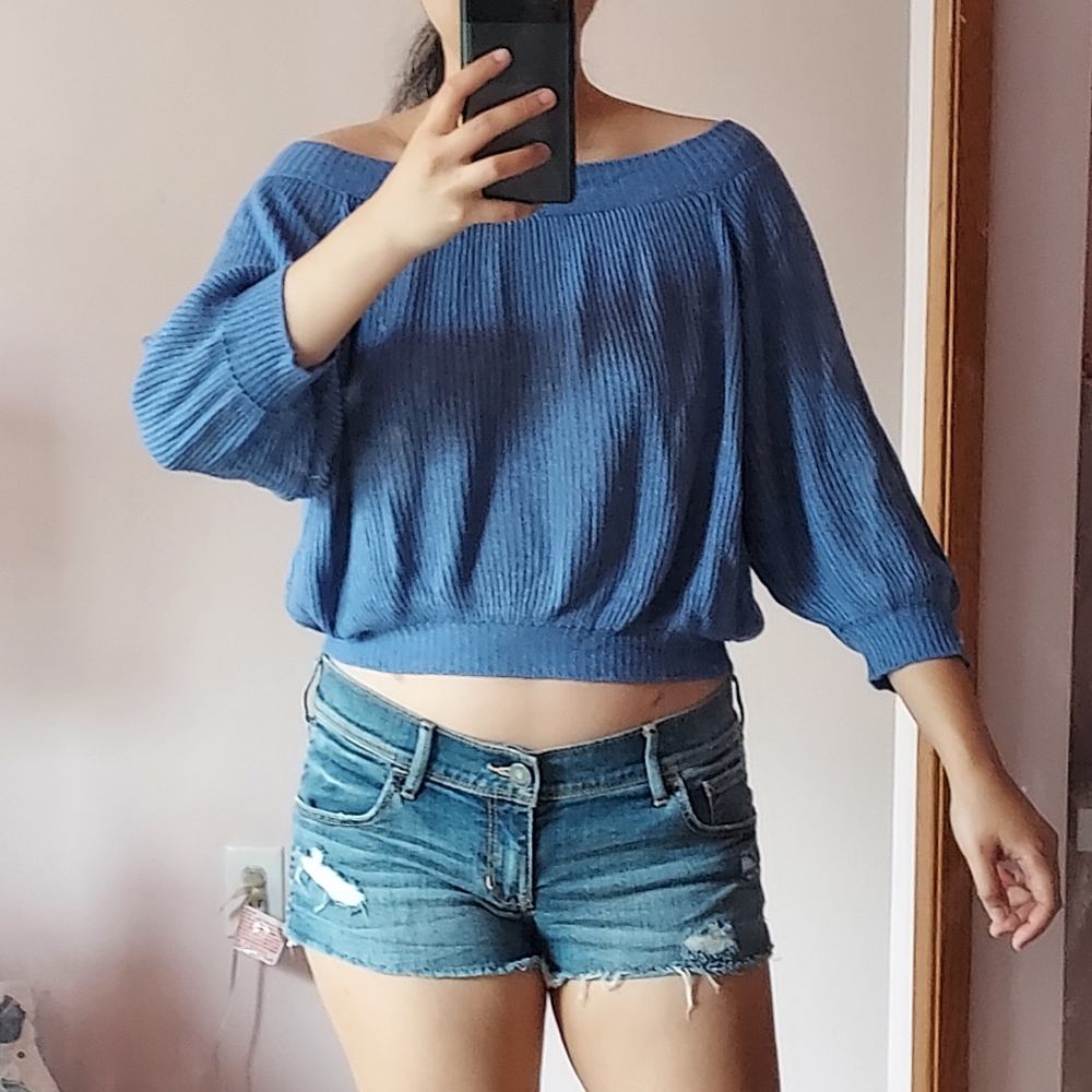 American Eagle Don't Ask Why Boat Neck Off Shoulder Knitted Top One Size